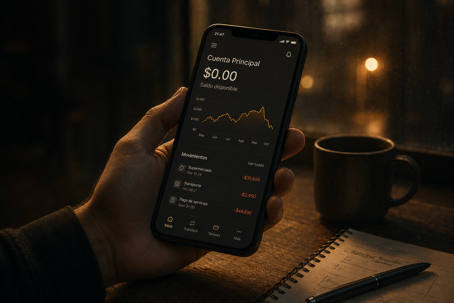 Teléfono mostrando una cuenta bancaria