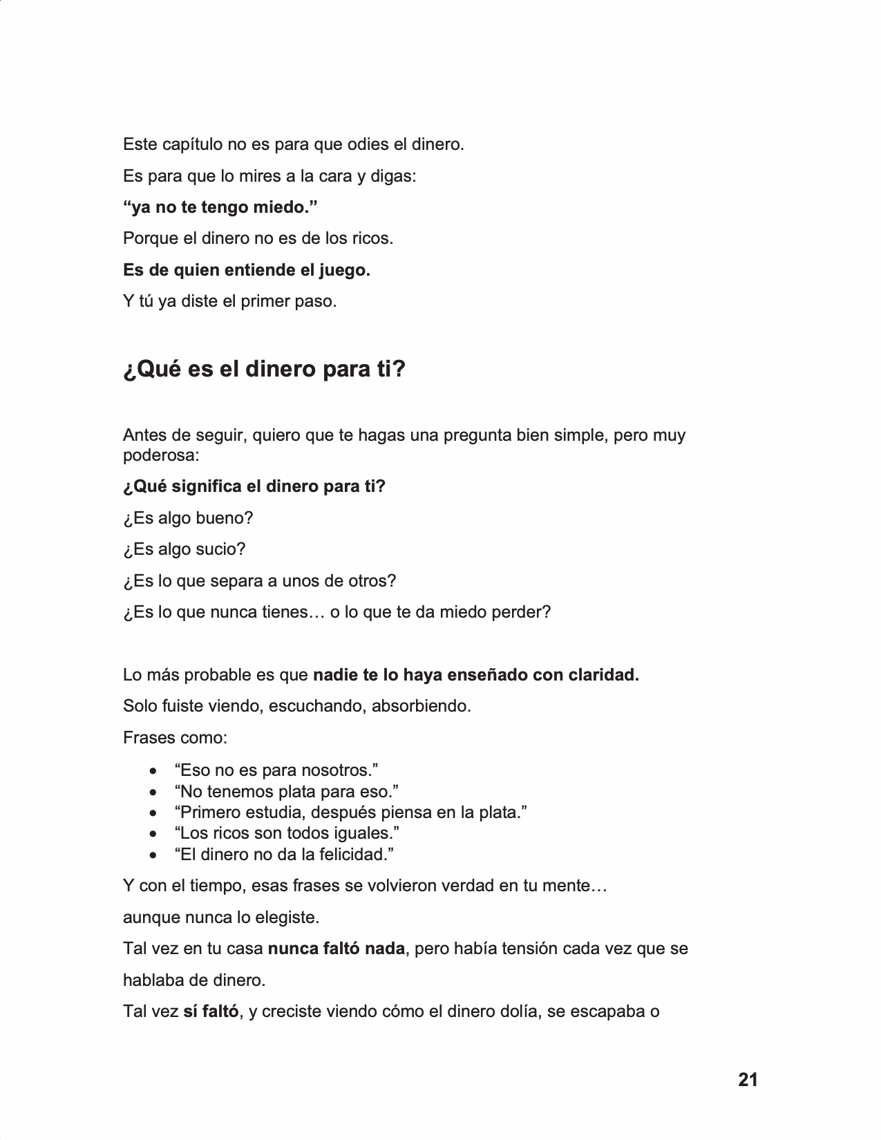 Página real del capítulo sobre dinero